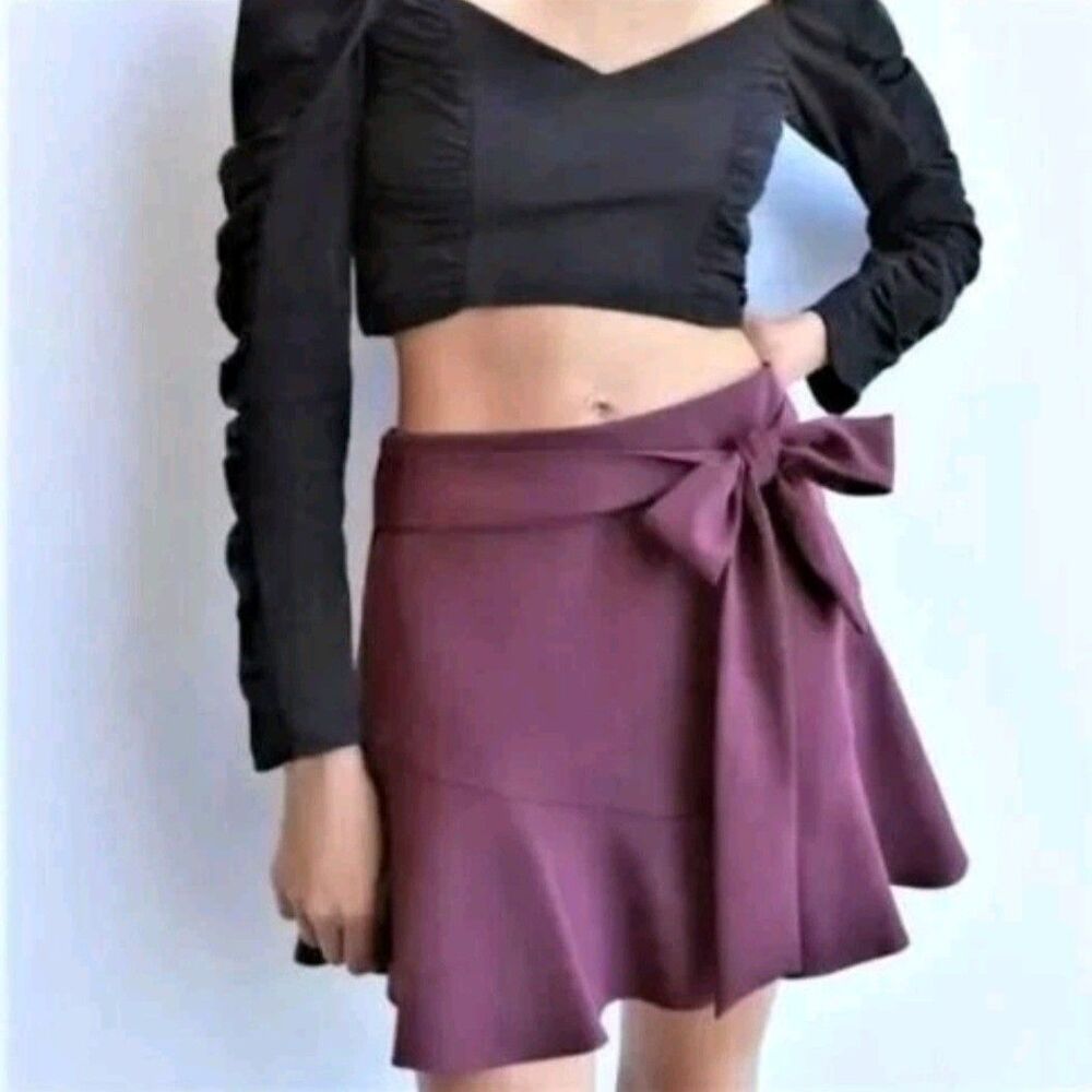 Zara Purple Ruffle Tie Waist Mini Skort Built In Shorts Size S Coquette Festival